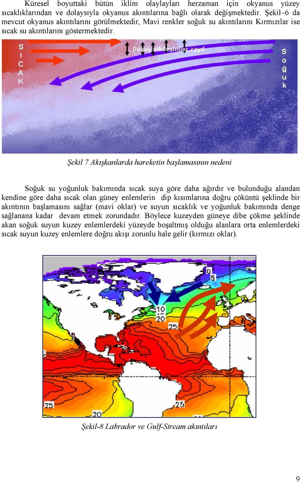 Şekil 7 Akışkanlarda hareketin başlamasının nedeni Soğuk su yoğunluk bakımında sıcak suya göre daha ağırdır ve bulunduğu alandan kendine göre daha sıcak olan güney enlemlerin dip kısımlarına doğru