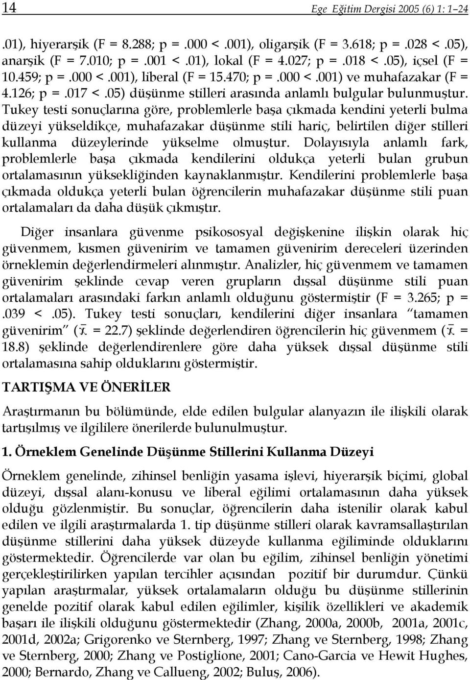 Tukey testi sonuçlarına göre, problemlerle başa çıkmada kendini yeterli bulma düzeyi yükseldikçe, muhafazakar düşünme stili hariç, belirtilen diğer stilleri kullanma düzeylerinde yükselme olmuştur.