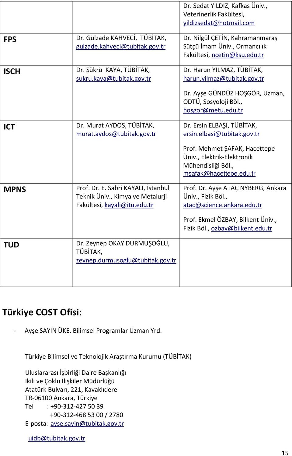 , Veterinerlik Fakültesi, yildizsedat@hotmail.com Dr. Nilgül ÇETİN, Kahramanmaraş Sütçü İmam Üniv., Ormancılık Fakültesi, ncetin@ksu.edu.tr Dr. Harun YILMAZ, TÜBİTAK, harun.yilmaz@tubitak.gov.tr Dr. Ayşe GÜNDÜZ HOŞGÖR, Uzman, ODTÜ, Sosyoloji Böl.