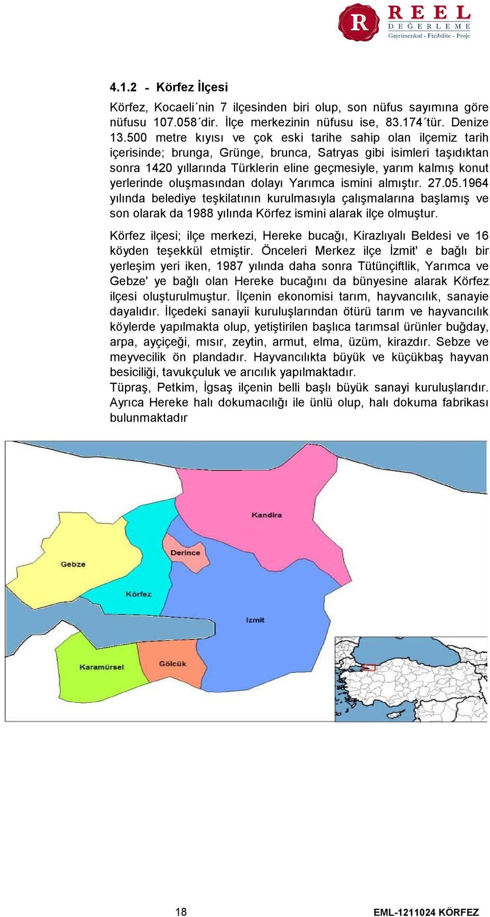 yerlerinde oluşmasından dolayı Yarımca ismini almıştır. 27.05.1964 yılında belediye teşkilatının kurulmasıyla çalışmalarına başlamış ve son olarak da 1988 yılında Körfez ismini alarak ilçe olmuştur.