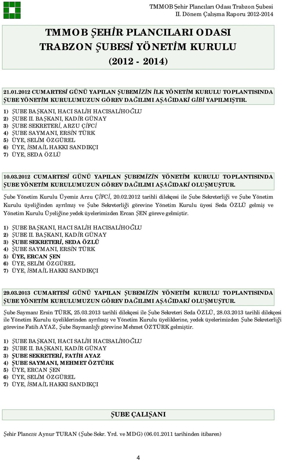 03.2012 CUMARTES GÜNÜ YAPILAN UBEM N YÖNET M KURULU TOPLANTISINDA UBE YÖNET M KURULUMUZUN GÖREV DA ILIMI A IDAK OLU MU TUR. ube Yönetim Kurulu Üyemiz Arzu Ç FC, 20.02.