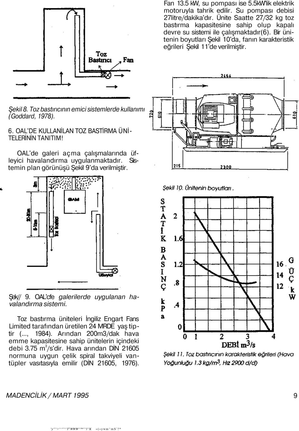 Şekil 8. Toz bastırıcının emici sistemlerde kullanımı (Goddard, 1978). 6. OAL'DE KULLANİLAN TOZ BASTİRMA ÜNİ TELERİNİN TANITIM! OAL'de galeri açma çalışmalarında üfleyici havalandırma uygulanmaktadır.