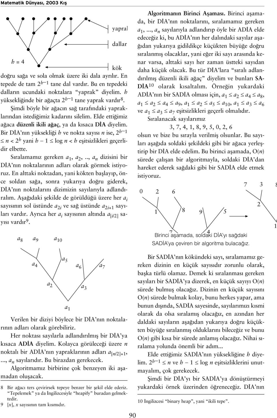 Elde etti imiz a aca düzenli ikili a aç, ya da k saca D A diyelim. Bir D A n n yüksekli i h ve nokta say s n ise, 2 h 1 n < 2 h yani h 1 log n < h eflitsizlikleri geçerlidir elbette.
