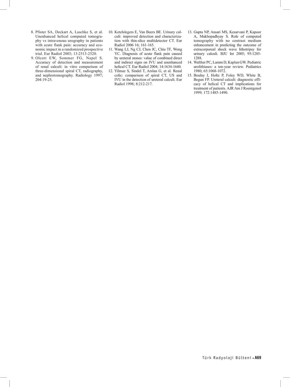 Olcott EW, Sommer FG, Napel S. Accuracy of detection and measurement of renal calculi: in vitro comparison of three-dimensional spiral CT, radiography, and nephrotomography. Radiology 1997; 204:19-25.