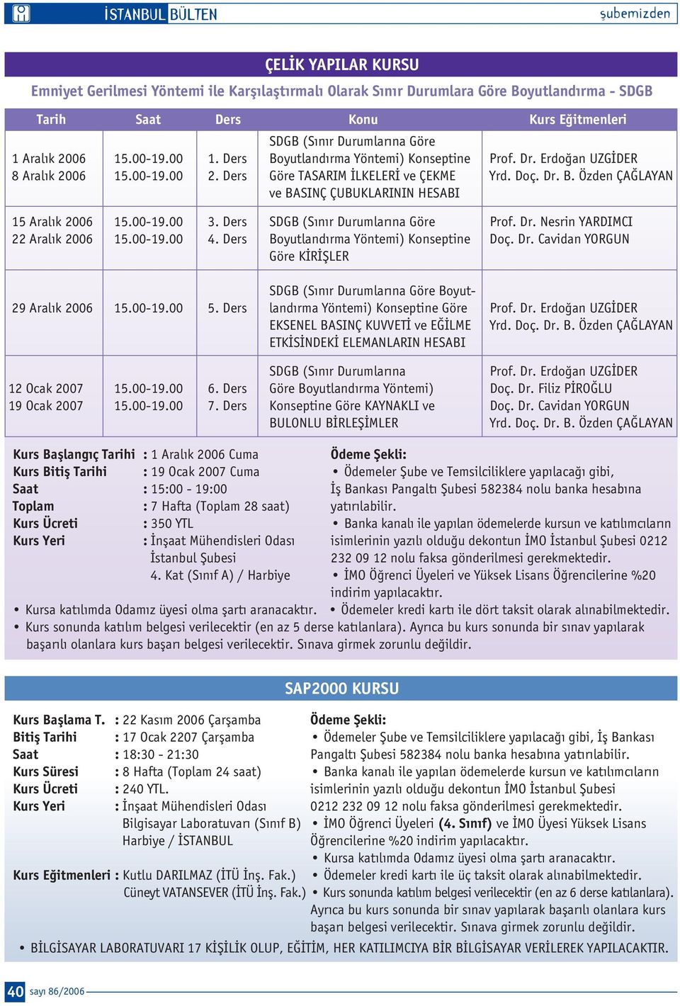 00-19.00 3. Ders SDGB (S n r Durumlar na Göre Prof. Dr. Nesrin YARDIMCI 22 Aral k 2006 15.00-19.00 4. Ders Boyutland rma Yöntemi) Konseptine Doç. Dr. Cavidan YORGUN Göre K R filer SDGB (S n r Durumlar na Göre Boyut- 29 Aral k 2006 15.