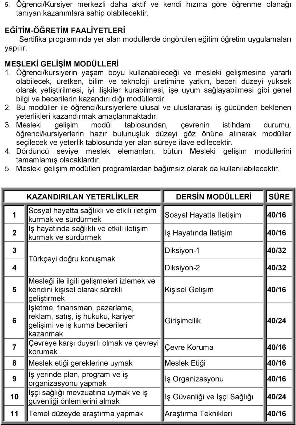 Öğrenci/kursiyerin yaşam boyu kullanabileceği ve mesleki gelişmesine yararlı olabilecek, üretken, bilim ve teknoloji üretimine yatkın, beceri düzeyi yüksek olarak yetiştirilmesi, iyi ilişkiler