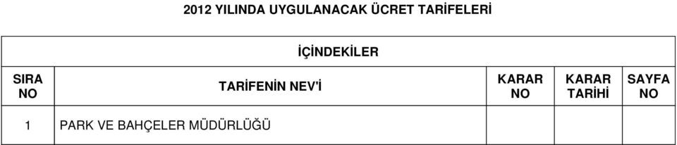 TARİFENİN NEV'İ KARAR NO KARAR