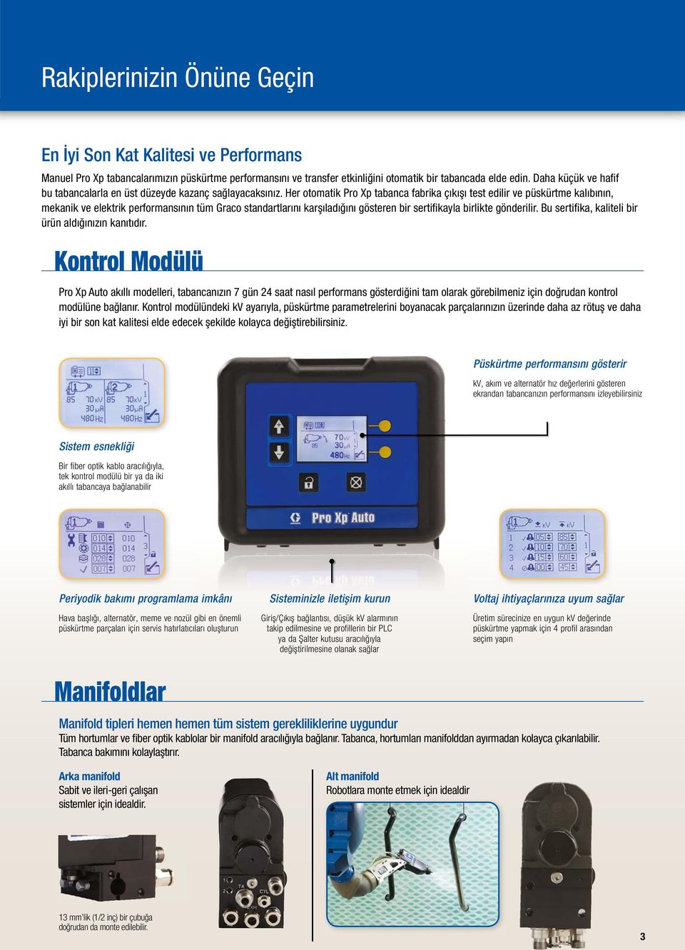 Her otomatik Pro Xp tabanca fabrika çıkışı test edilir ve püskürtme kalıbının, mekanik ve elektrik performansının tüm Graco standartlarını karşıladığını gösteren bir sertifi kayla birlikte gönderilir.