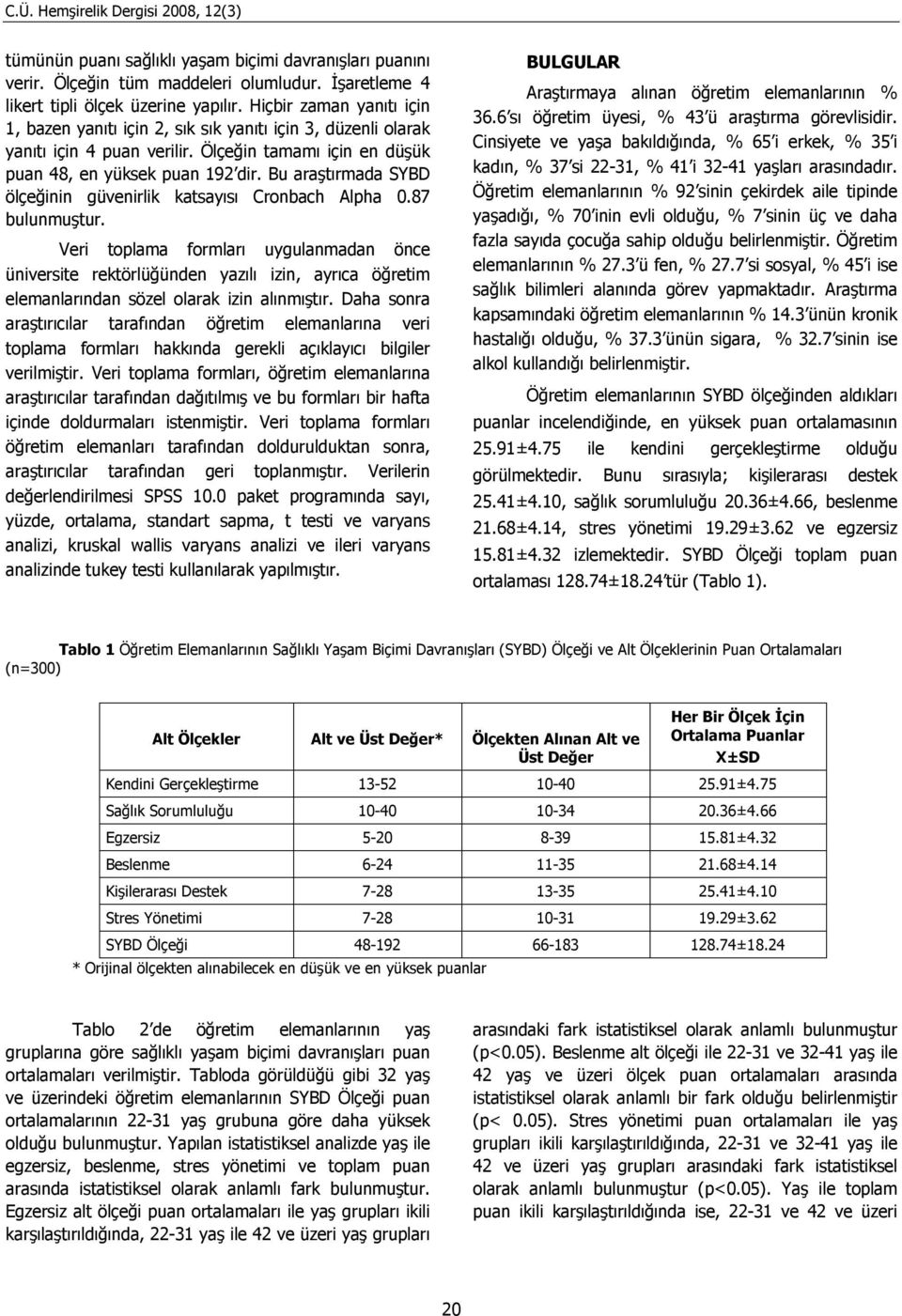 Bu araştırmada SYBD ölçeğinin güvenirlik katsayısı Cronbach Alha 0.87 bulunmuştur.