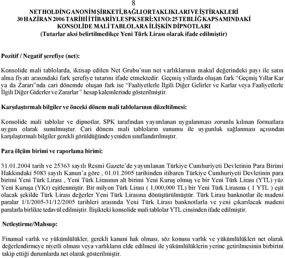 Geçmiş yıllarda oluşan fark Geçmiş Yıllar Kar ya da Zararı nda cari dönemde oluşan fark ise Faaliyetlerle İlgili Diğer Gelirler ve Karlar veya Faaliyetlerle İlgili Diğer Giderler ve Zararlar hesap