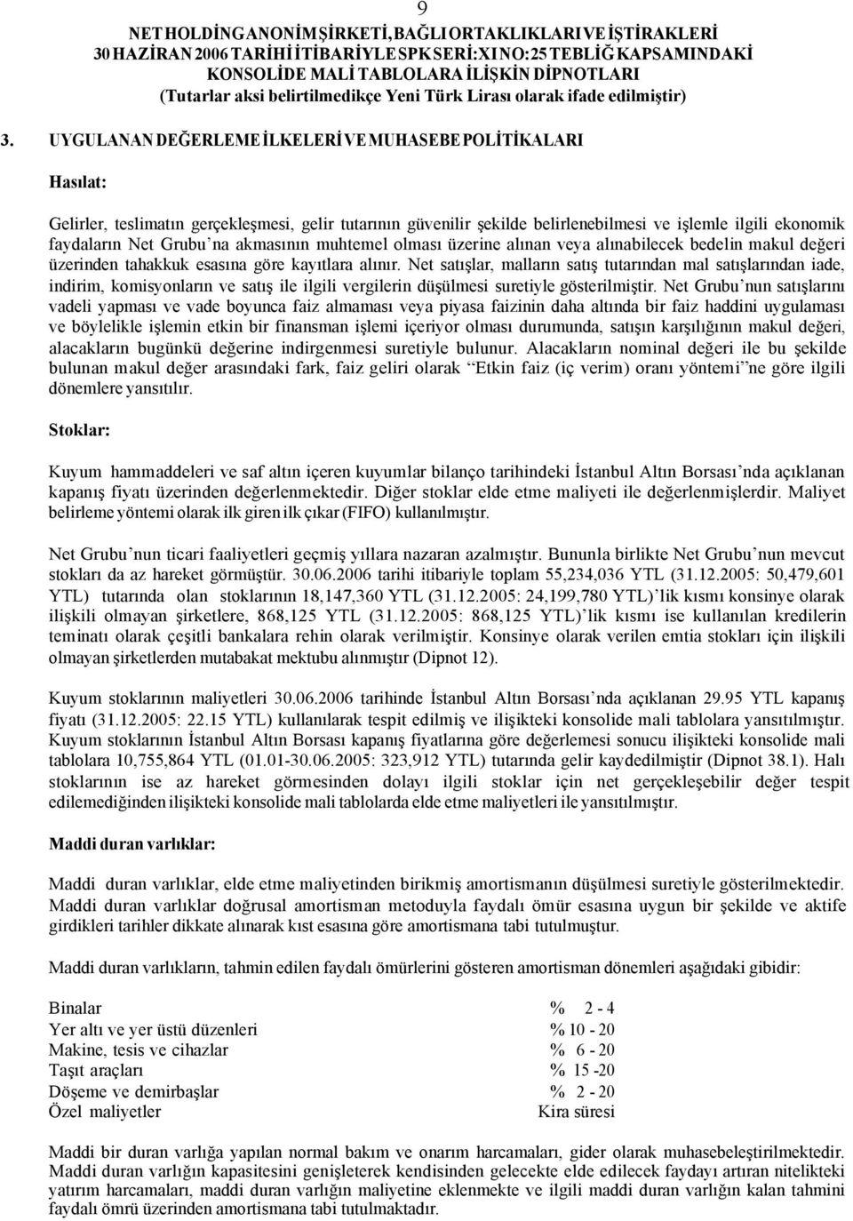 Net satışlar, malların satış tutarından mal satışlarından iade, indirim, komisyonların ve satış ile ilgili vergilerin düşülmesi suretiyle gösterilmiştir.