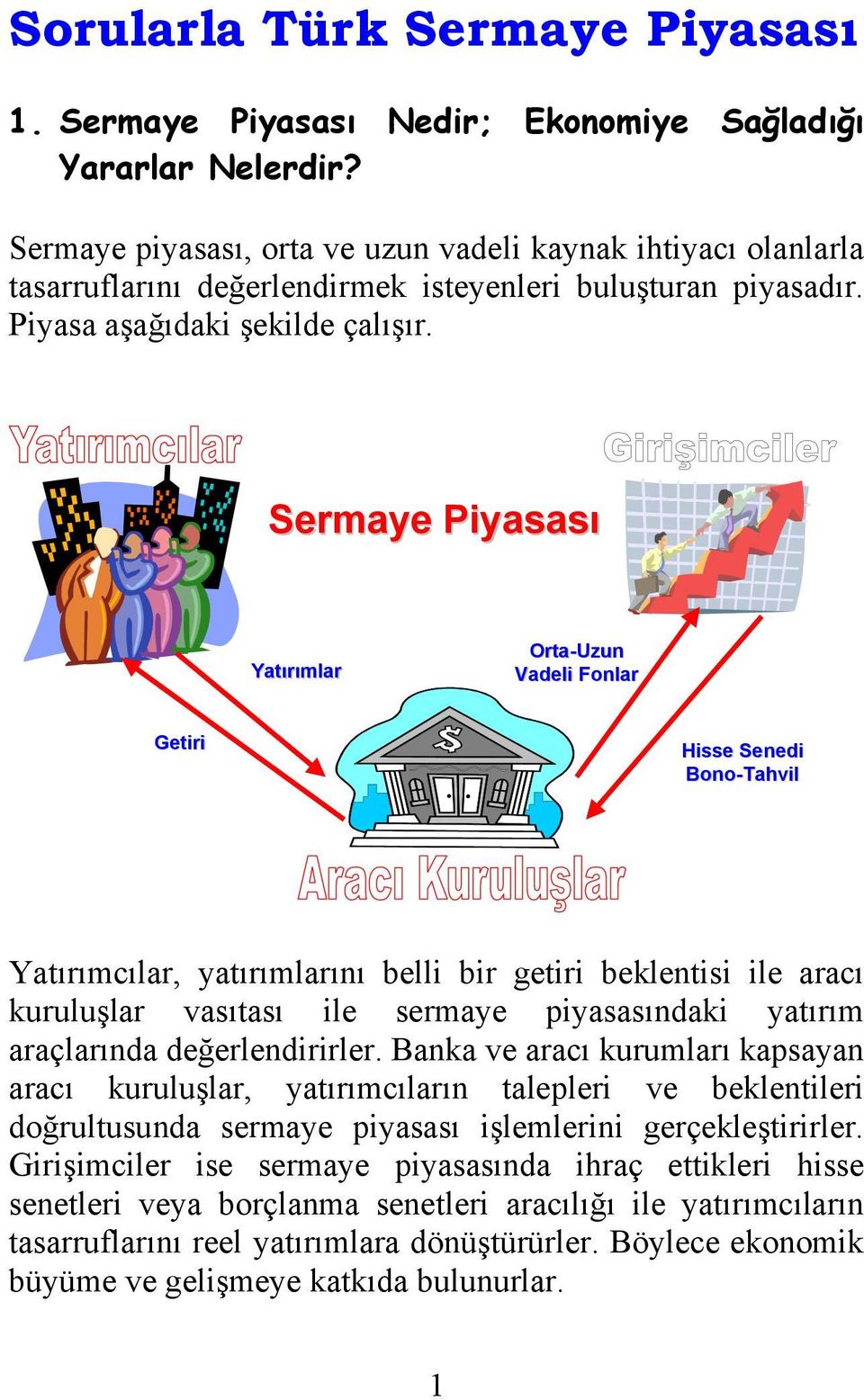 Sermaye Piyasası Yatırımlar Orta-Uzun Vadeli Fonlar Getiri Hisse Senedi Bono-Tahvil Yatırımcılar, yatırımlarını belli bir getiri beklentisi ile aracı kuruluşlar vasıtası ile sermaye piyasasındaki