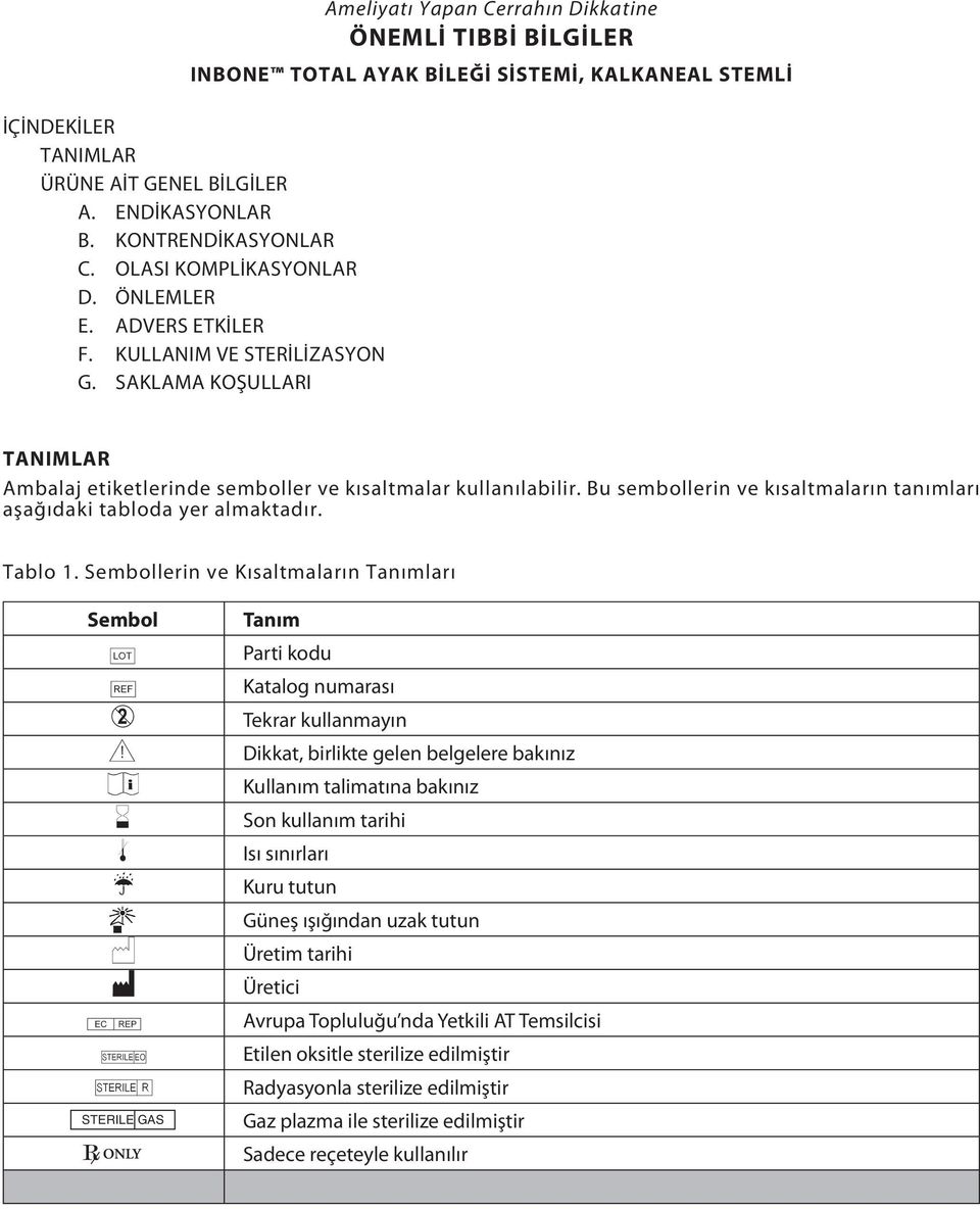 Bu sembollerin ve kısaltmaların tanımları aşağıdaki tabloda yer almaktadır. Tablo 1.