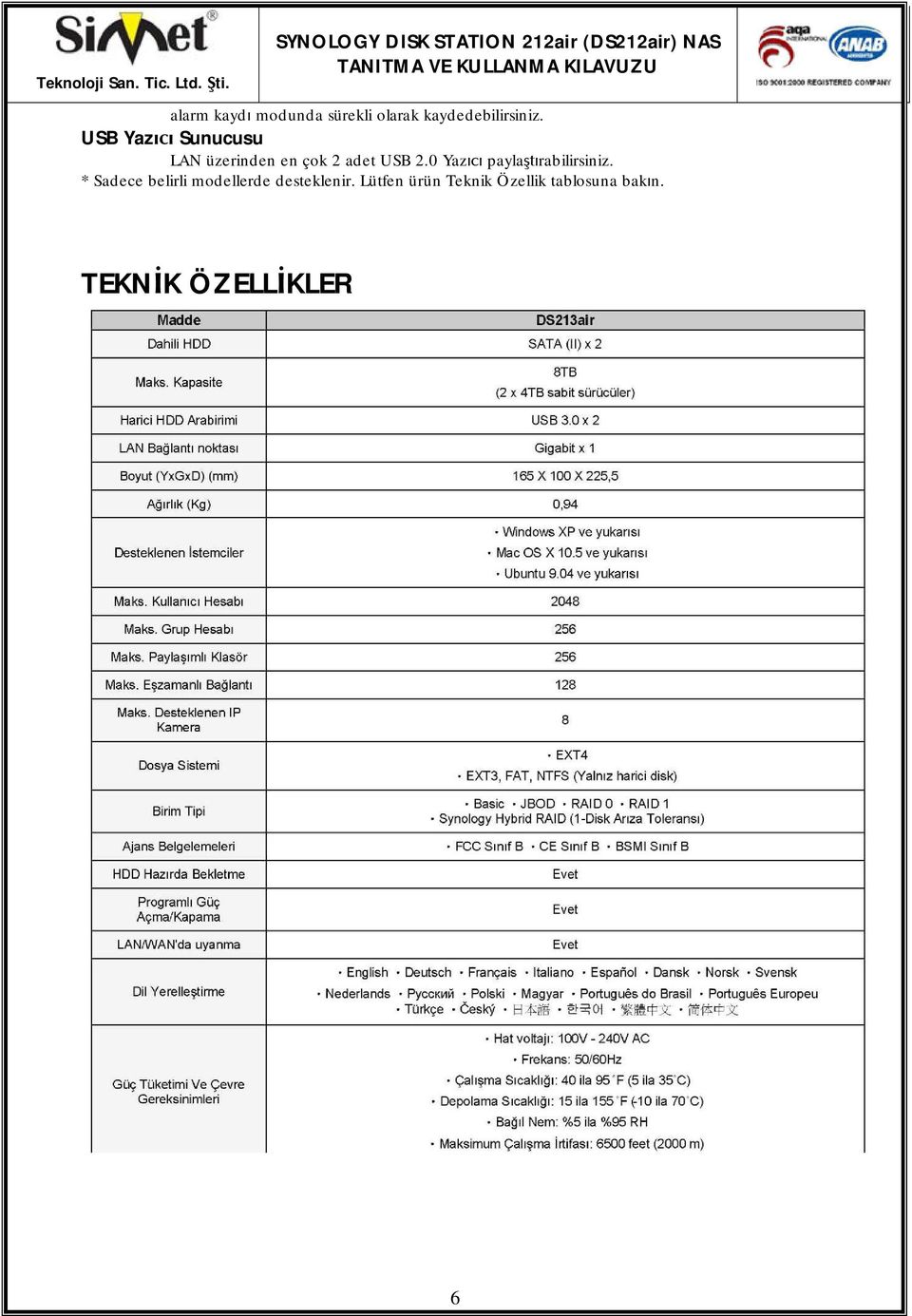 USB Yaz Sunucusu LAN üzerinden en çok 2 adet USB 2.