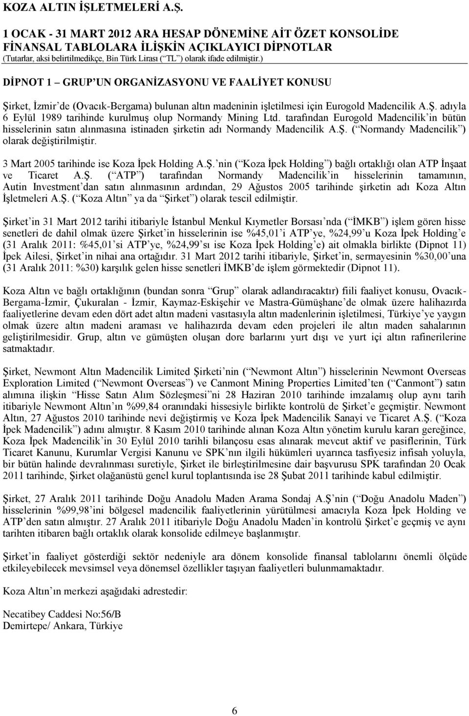 3 Mart 2005 tarihinde ise Koza İpek Holding A.Ş.