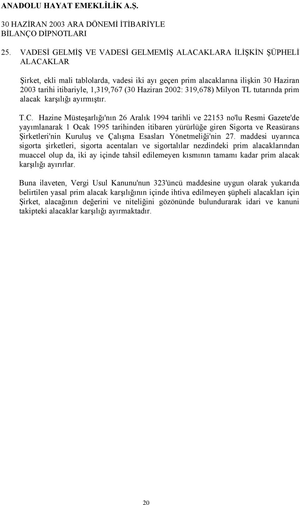 Hazine Müsteşarlığı'nın 26 Aralık 1994 tarihli ve 22153 no'lu Resmi Gazete'de yayımlanarak 1 Ocak 1995 tarihinden itibaren yürürlüğe giren Sigorta ve Reasürans Şirketleri'nin Kuruluş ve Çalışma