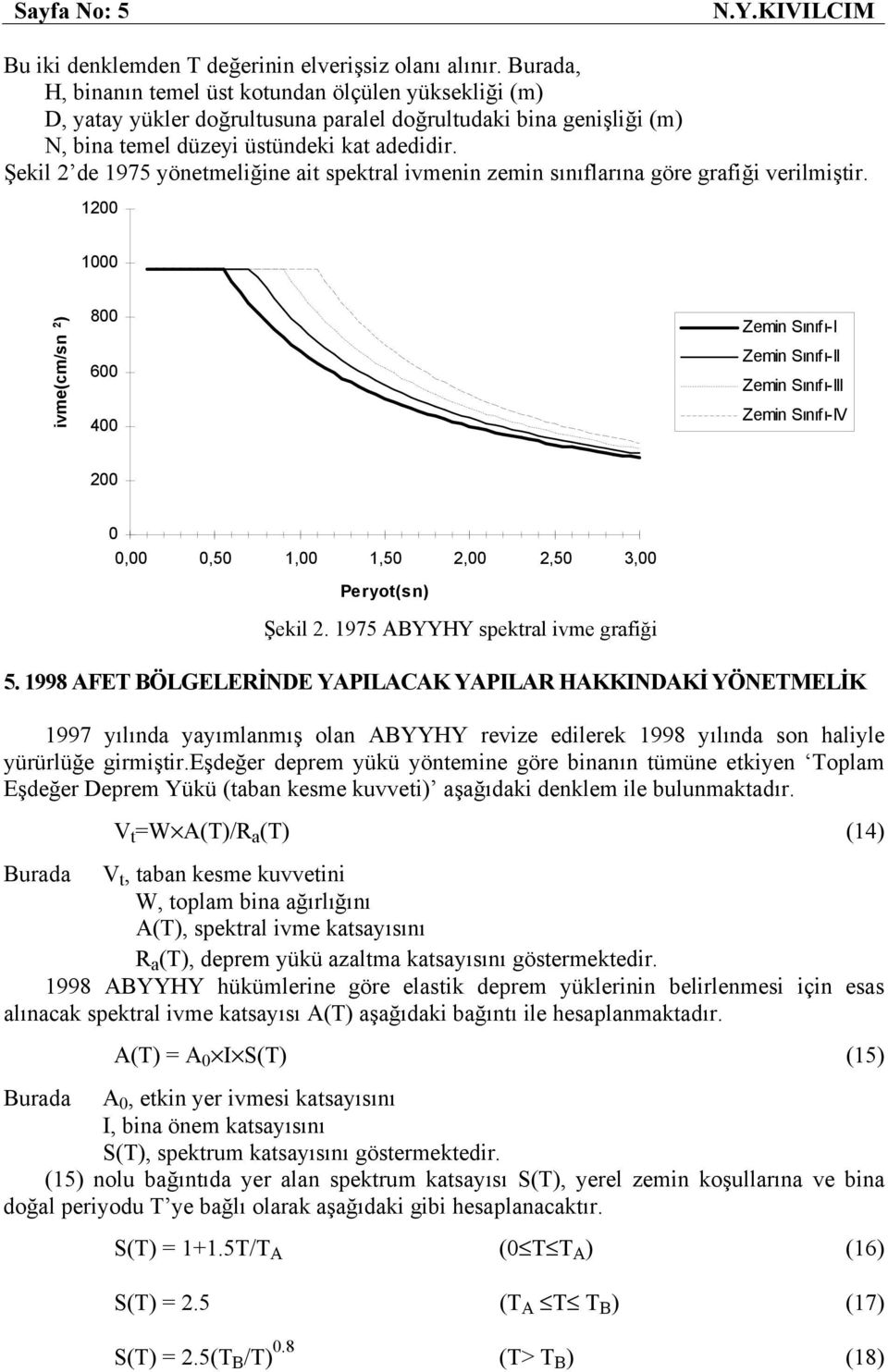 Şekl 2 de 1975 yönetmelğne at spektral vmenn zemn sınıflarına öre rafğ verlmştr.