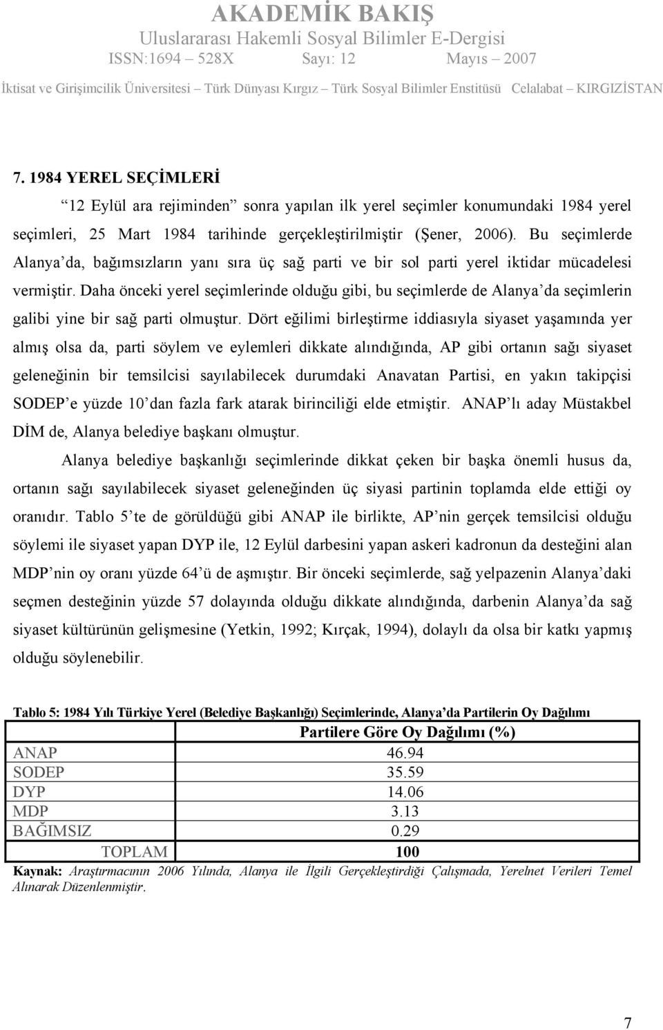 Daha önceki yerel seçimlerinde olduğu gibi, bu seçimlerde de Alanya da seçimlerin galibi yine bir sağ parti olmuştur.