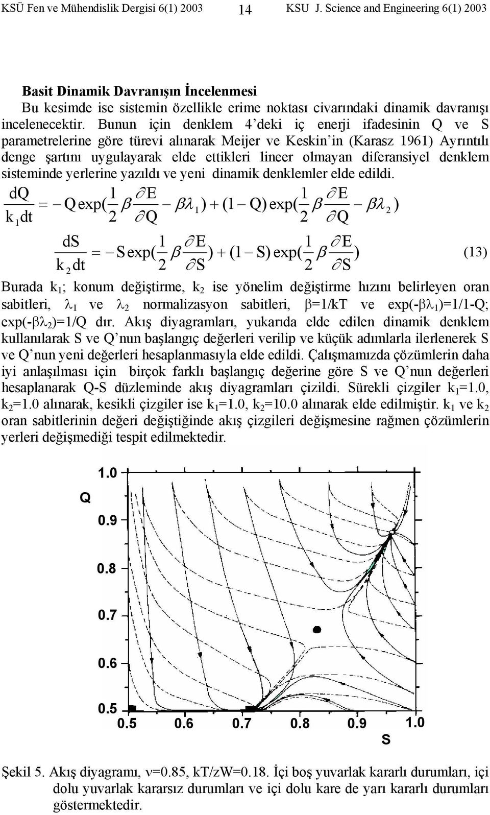 Bunun için denklem 4 deki iç enerji ifadesinin Q ve S parametrelerine göre türevi alınarak Meijer ve Keskin in (Karasz 1961) Ayrıntılı denge şartını uygulayarak elde ettikleri lineer olmayan