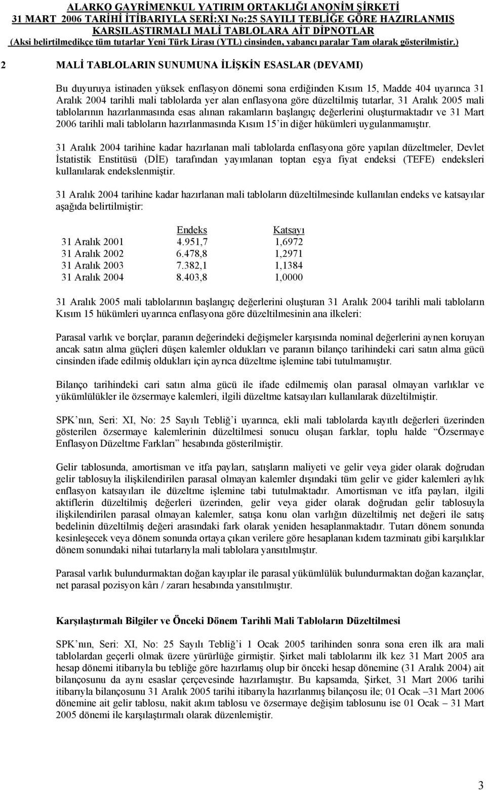 hazırlanmasında Kısım 15 in diğer hükümleri uygulanmamıştır.