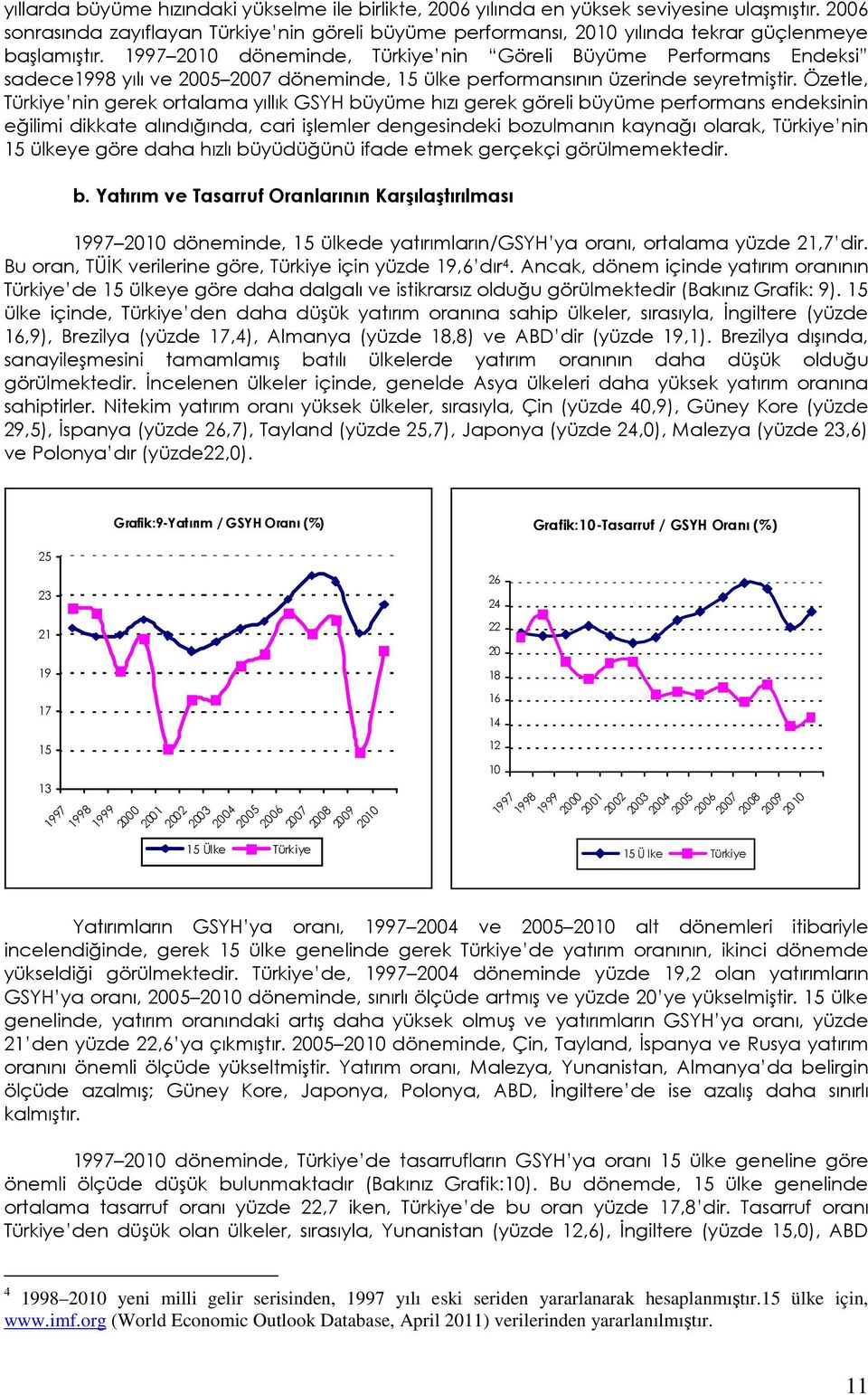 Özetle, Türkiye nin gerek ortalama yıllık GSYH büyüme hızı gerek göreli büyüme performans endeksinin eğilimi dikkate alındığında, cari işlemler dengesindeki bozulmanın kaynağı olarak, Türkiye nin 15