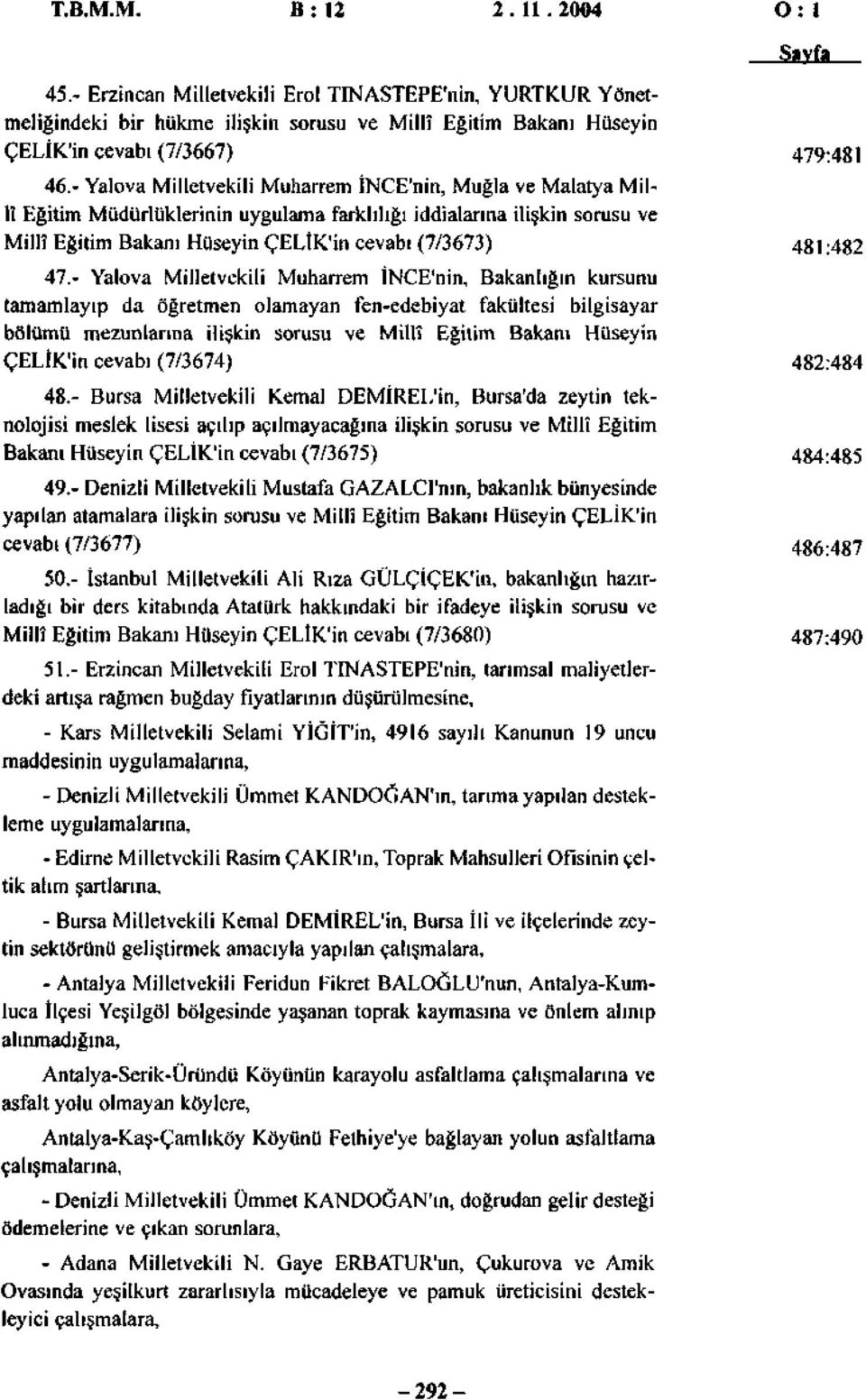 47.- Yalova Milletvekili Muharrem İNCE'nin, Bakanlığın kursunu tamamlayıp da öğretmen olamayan fen-edebiyat fakültesi bilgisayar bölümü mezunlarına ilişkin sorusu ve Millî Eğitim Bakanı Hüseyin