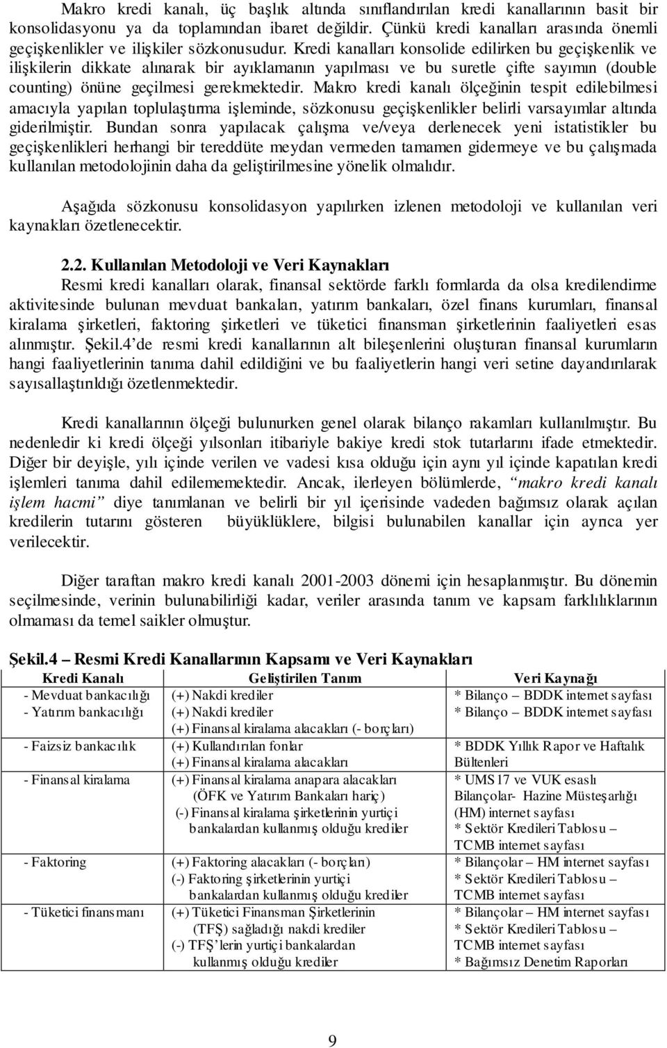 Kredi kanalları konsolide edilirken bu geçikenlik ve ilikilerin dikkate alınarak bir ayıklamanın yapılması ve bu suretle çifte sayımın (double counting) önüne geçilmesi gerekmektedir.