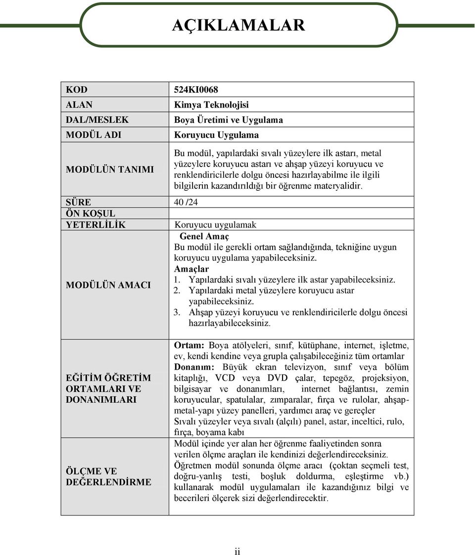 SÜRE 40 /24 ÖN KOġUL YETERLĠLĠK Koruyucu uygulamak Genel Amaç Bu modül ile gerekli ortam sağlandığında, tekniğine uygun koruyucu uygulama yapabileceksiniz. Amaçlar 1.