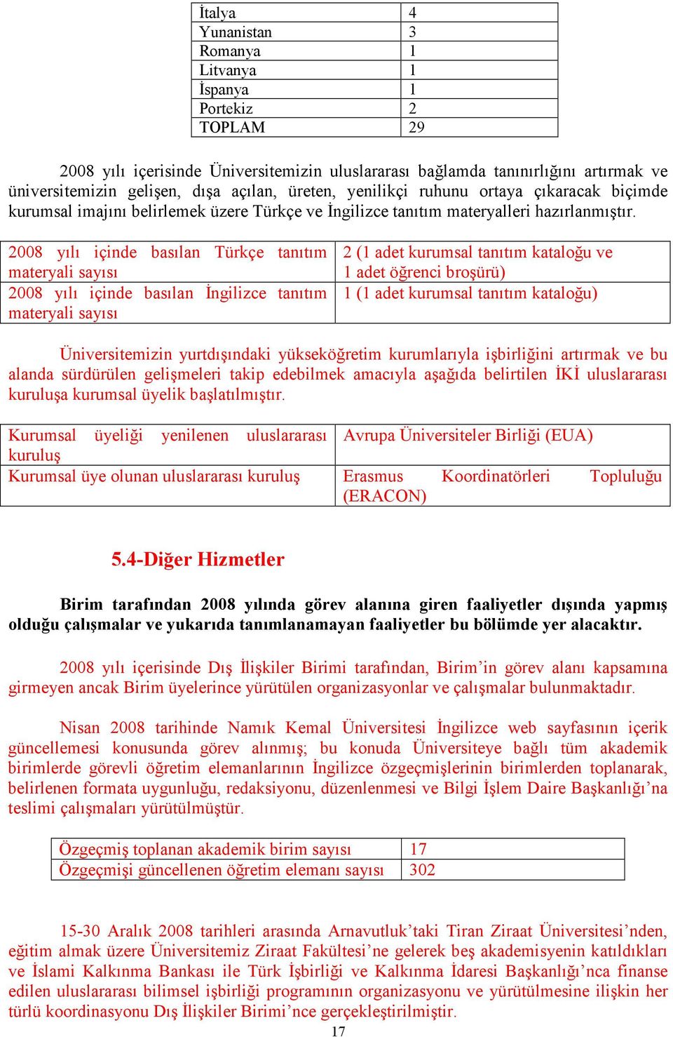 2008 yılı içinde basılan Türkçe tanıtım materyali sayısı 2008 yılı içinde basılan Đngilizce tanıtım materyali sayısı 2 (1 adet kurumsal tanıtım kataloğu ve 1 adet öğrenci broşürü) 1 (1 adet kurumsal