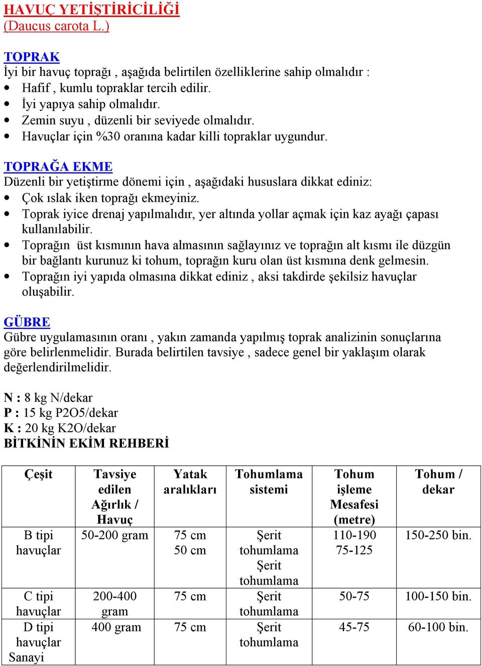 TOPRAĞA EKME Düzenli bir yetiştirme dönemi için, aşağıdaki hususlara dikkat ediniz: Çok ıslak iken toprağı ekmeyiniz.