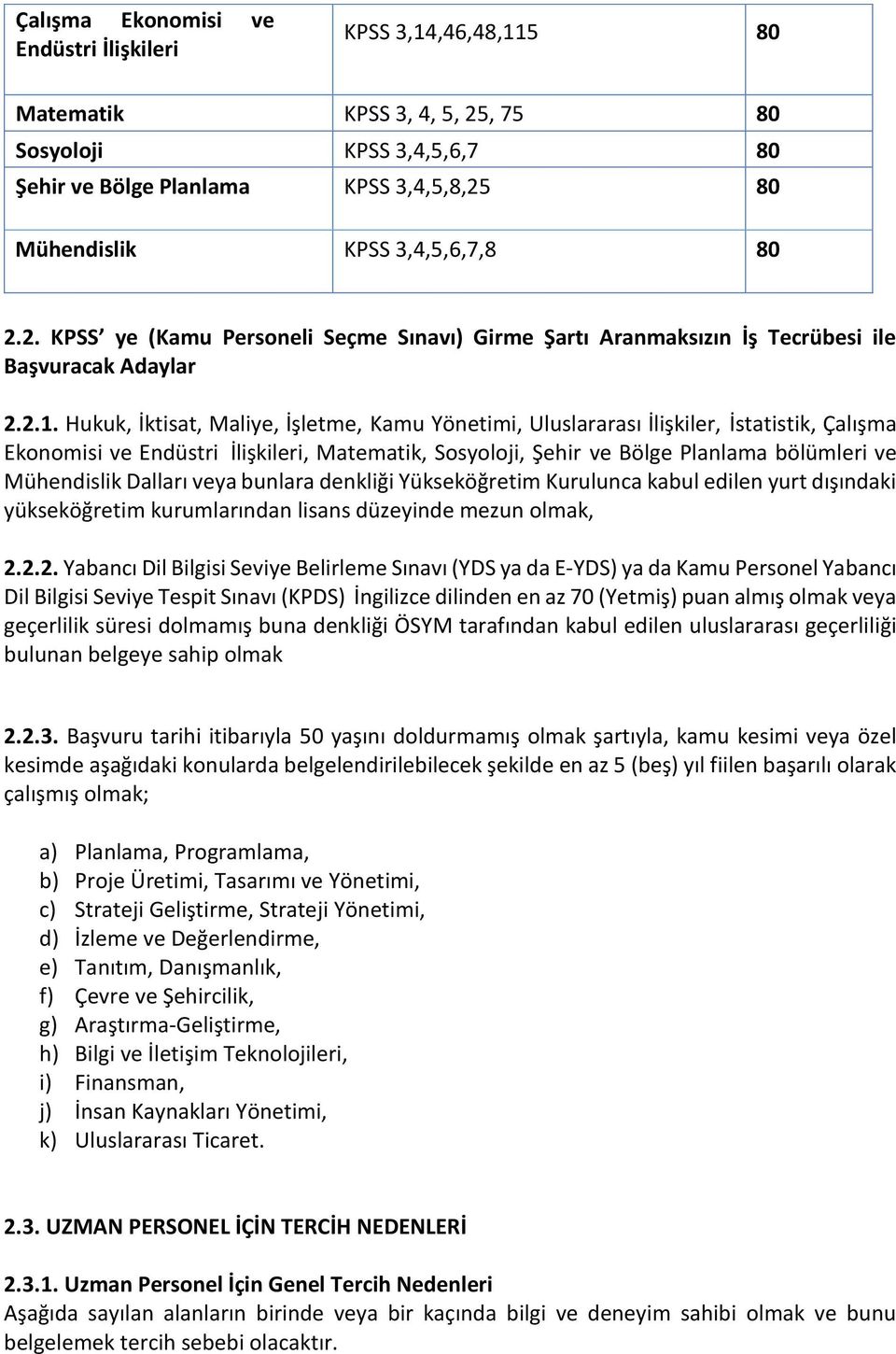 Hukuk, İktisat, Maliye, İşletme, Kamu Yönetimi, Uluslararası İlişkiler, İstatistik, Çalışma Ekonomisi ve Endüstri İlişkileri, Matematik, Sosyoloji, Şehir ve Bölge Planlama bölümleri ve Mühendislik