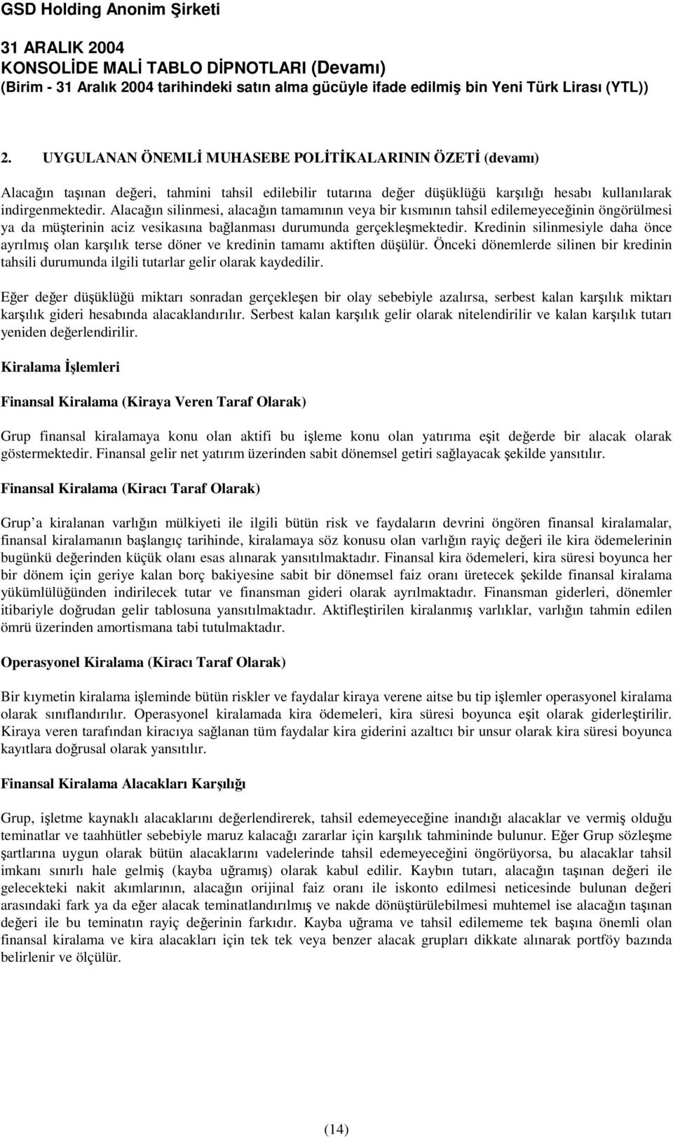 Kredinin silinmesiyle daha önce ayrılmı olan karılık terse döner ve kredinin tamamı aktiften düülür. Önceki dönemlerde silinen bir kredinin tahsili durumunda ilgili tutarlar gelir olarak kaydedilir.