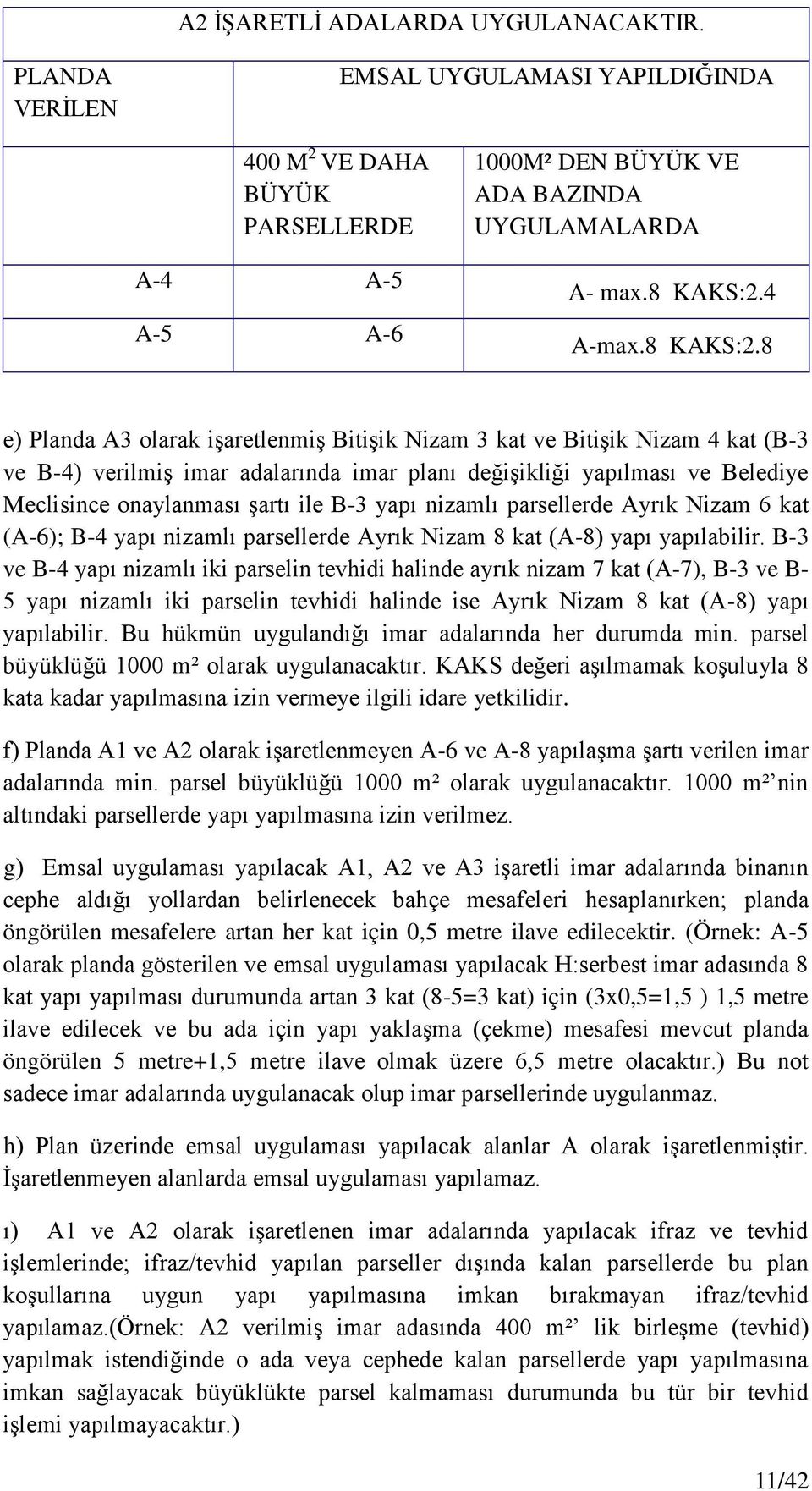 8 e) Planda A3 olarak iģaretlenmiģ BitiĢik Nizam 3 kat ve BitiĢik Nizam 4 kat (B-3 ve B-4) verilmiģ imar adalarında imar planı değiģikliği yapılması ve Belediye Meclisince onaylanması Ģartı ile B-3