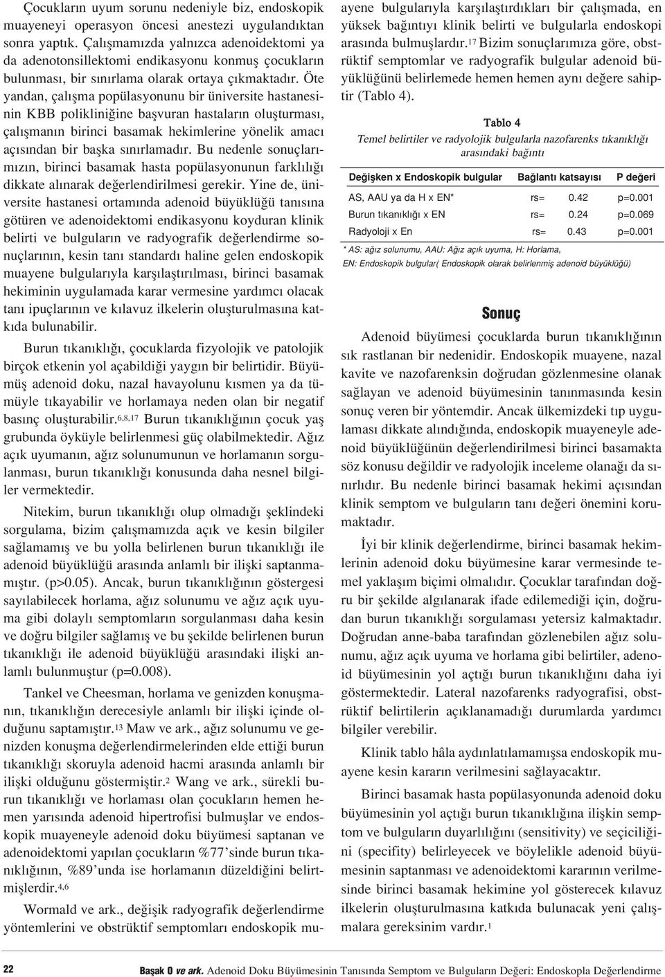 Öte yandan, çal flma popülasyonunu bir üniversite hastanesinin KBB poliklini ine baflvuran hastalar n oluflturmas, çal flman n birinci basamak hekimlerine yönelik amac aç s ndan bir baflka s n rlamad