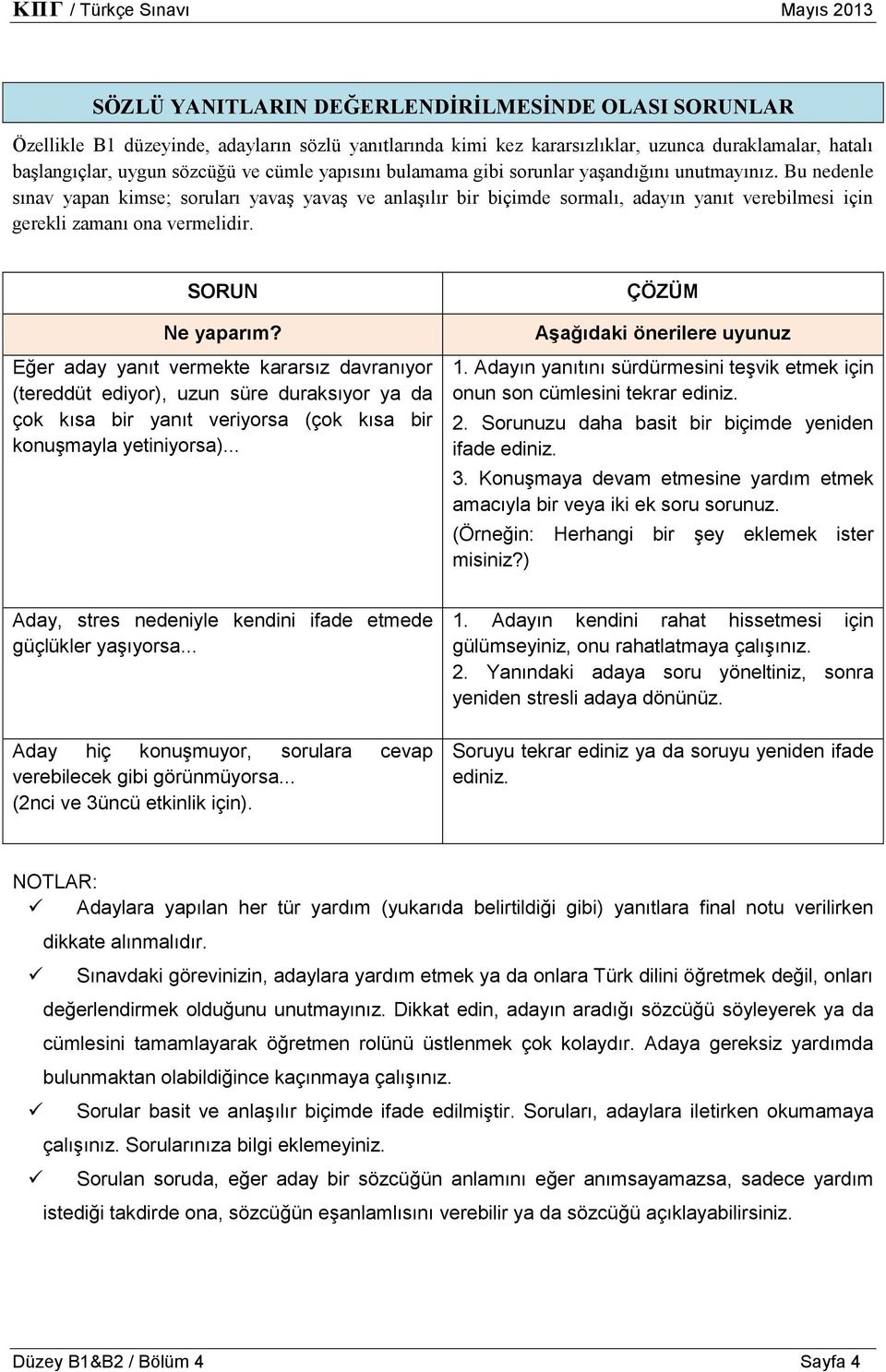 Bu nedenle sınav yapan kimse; soruları yavaş yavaş ve anlaşılır bir biçimde sormalı, adayın yanıt verebilmesi için gerekli zamanı ona vermelidir. SORUN Ne yaparım?