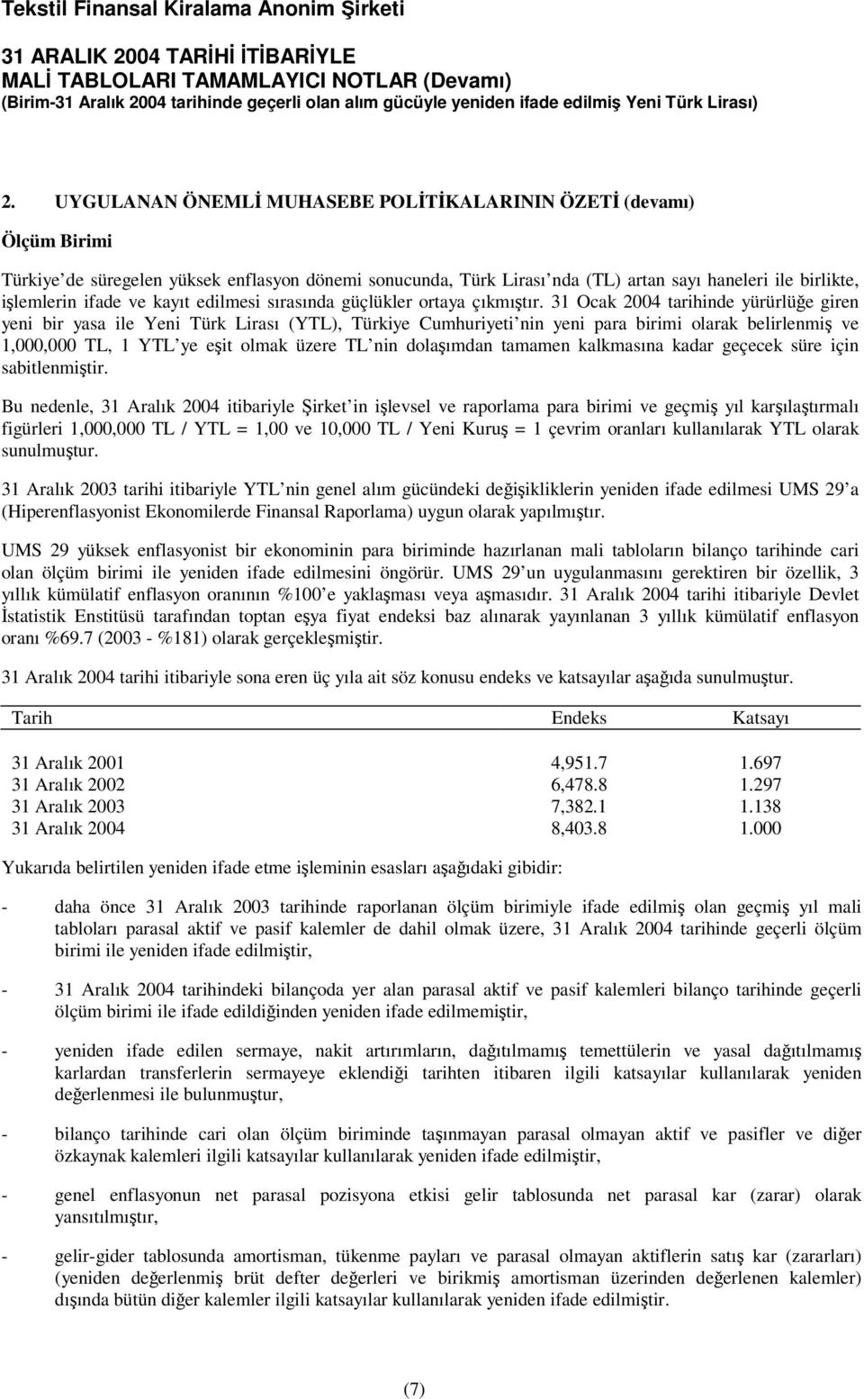 31 Ocak 2004 tarihinde yürürlüe giren yeni bir yasa ile Yeni Türk Lirası (YTL), Türkiye Cumhuriyeti nin yeni para birimi olarak belirlenmi ve 1,000,000 TL, 1 YTL ye eit olmak üzere TL nin dolaımdan