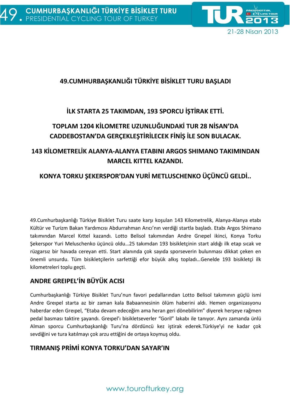 KONYA TORKU ŞEKERSPOR DAN YURİ METLUSCHENKO ÜÇÜNCÜ GELDİ.. 49.