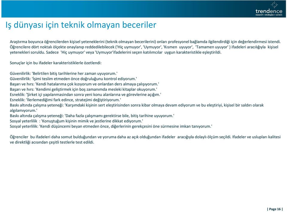 Sadece 'Hiç uymuyor' veya 'Uymuyor'ifadelerini seçen katılımcılar uygun karakteristikle eşleştirildi.