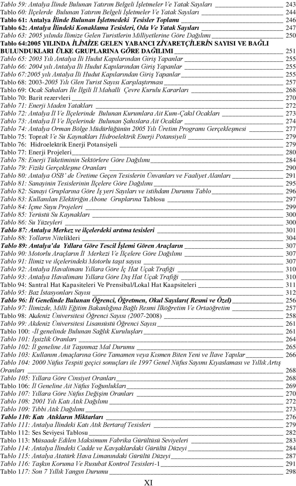 64:2005 YILINDA ĠLĠMĠZE GELEN YABANCI ZĠYARETÇĠLERĠN SAYISI VE BAĞLI BULUNDUKLARI ÜLKE GRUPLARINA GÖRE DAĞILIMI 251 Tablo 65: 2003 Yılı Antalya Ġli Hudut Kapılarından GiriĢ Yapanlar 255 Tablo 66: