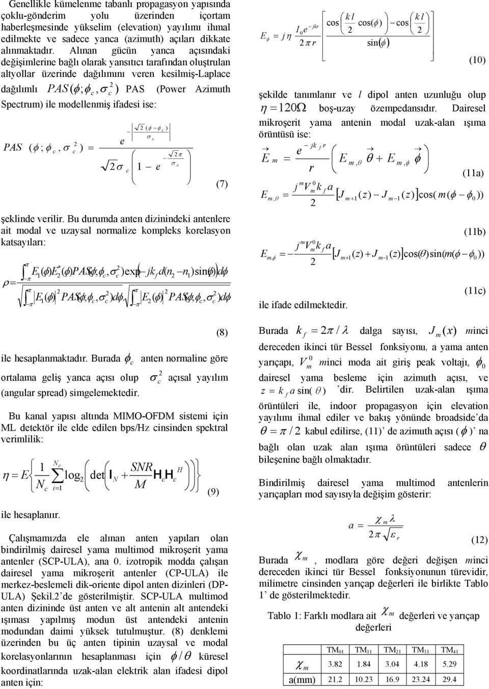 Bu duud nten dizinindeki ntenee it od ve uzys noize kopeks koesyon ktsyıı: 1 1 * ( ) ( ) PAS( ;, )ep jk d( n ( ) PAS( ;, ) d. n )sin() d ( ) PAS( ;, ) d 1 (8) ie hespnktdı.