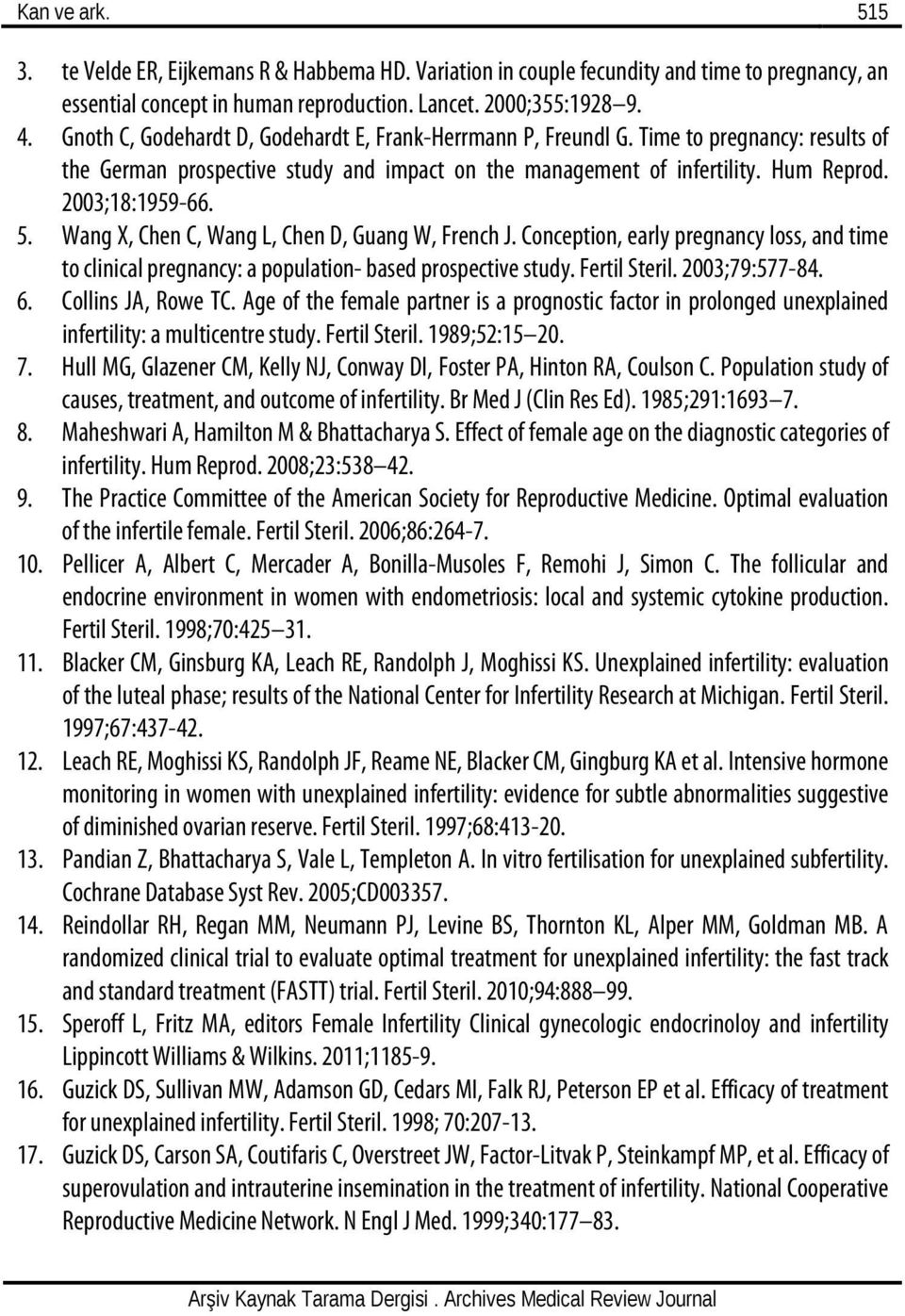 Wang X, Chen C, Wang L, Chen D, Guang W, French J. Conception, early pregnancy loss, and time to clinical pregnancy: a population- based prospective study. Fertil Steril. 2003;79:577-84. 6.