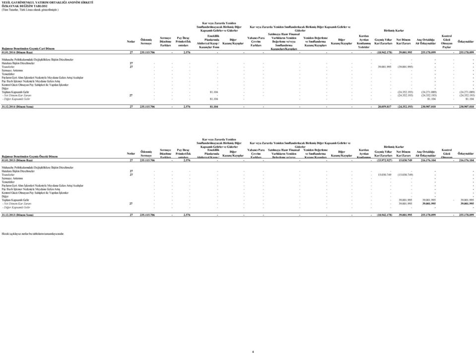 Satılmaya Hazır Finansal Emeklilik Kardan Kontrol Sermaye Pay İhraç Yabancı Para Varlıkların Yeniden Yeniden Değerleme Ödenmiş Planlarında Diğer Diğer Ayrılan Geçmiş Yıllar Net Dönem Ana Ortaklığa