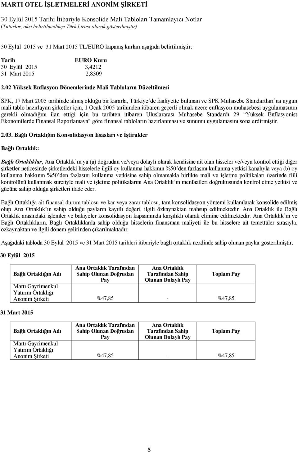 hazırlayan şirketler için, 1 Ocak 2005 tarihinden itibaren geçerli olmak üzere enflasyon muhasebesi uygulamasının gerekli olmadığını ilan ettiği için bu tarihten itibaren Uluslararası Muhasebe