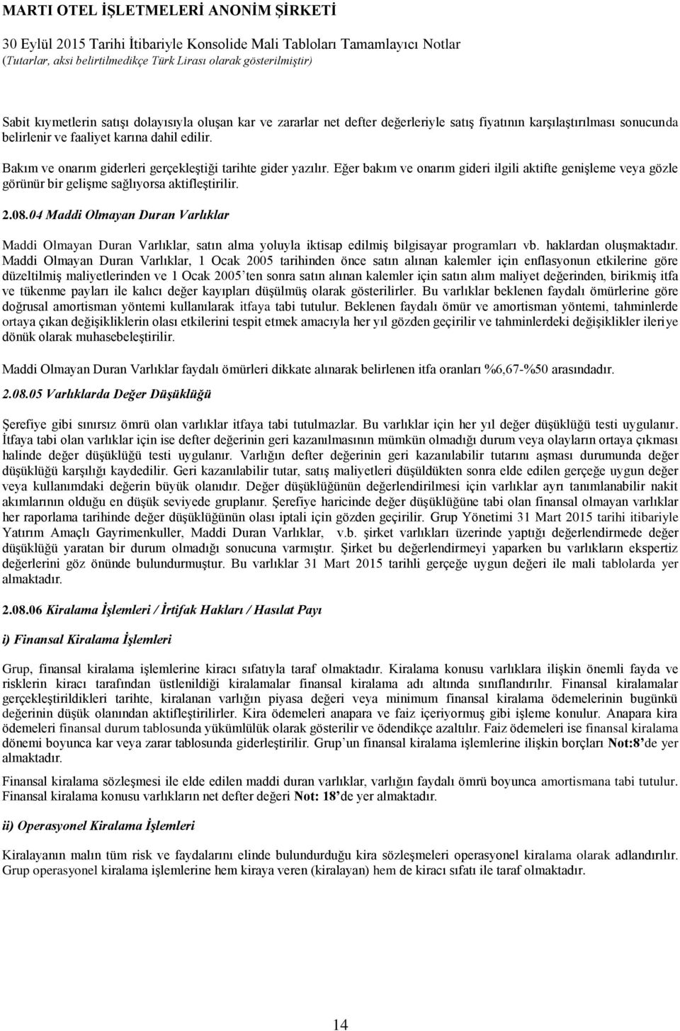 04 Maddi Olmayan Duran Varlıklar Maddi Olmayan Duran Varlıklar, satın alma yoluyla iktisap edilmiş bilgisayar programları vb. haklardan oluşmaktadır.