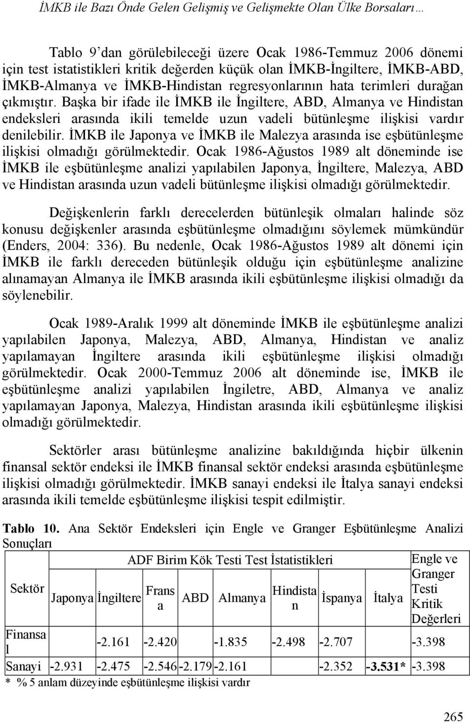 Başka bir ifade ile İMKB ile İngiltere, ABD, Almanya ve Hindistan endeksleri arasında ikili temelde uzun vadeli bütünleşme ilişkisi vardır denilebilir.