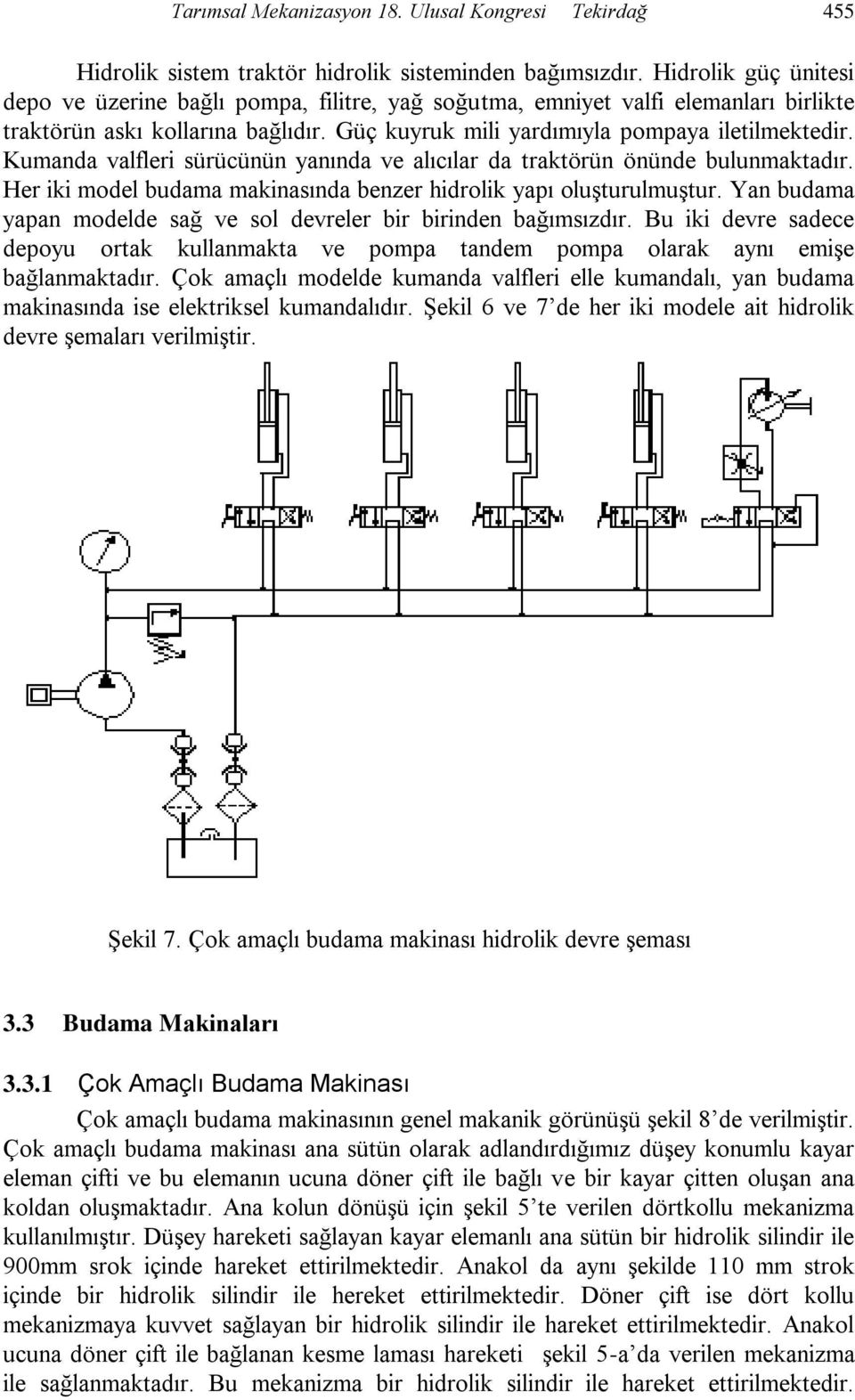 Kumanda valfleri sürücünün yanında ve alıcılar da traktörün önünde bulunmaktadır. Her iki model budama makinasında benzer hidrolik yapı oluģturulmuģtur.