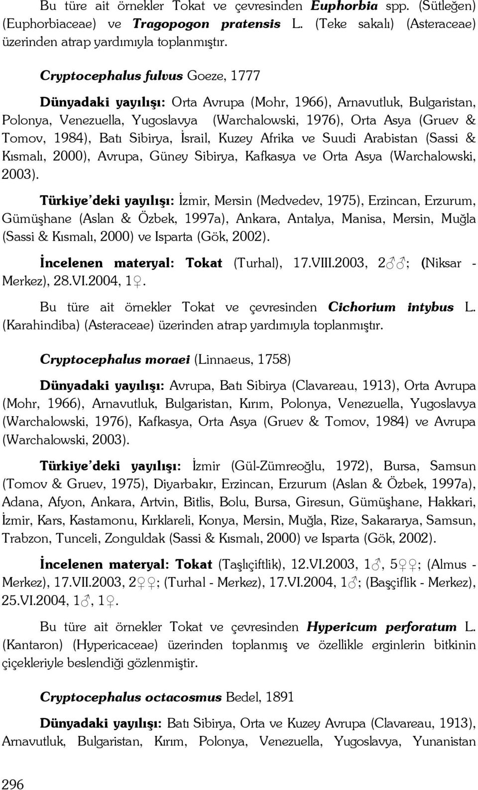 Sibirya, İsrail, Kuzey Afrika ve Suudi Arabistan (Sassi & Kısmalı, 2000), Avrupa, Güney Sibirya, Kafkasya ve Orta Asya (Warchalowski, 2003).