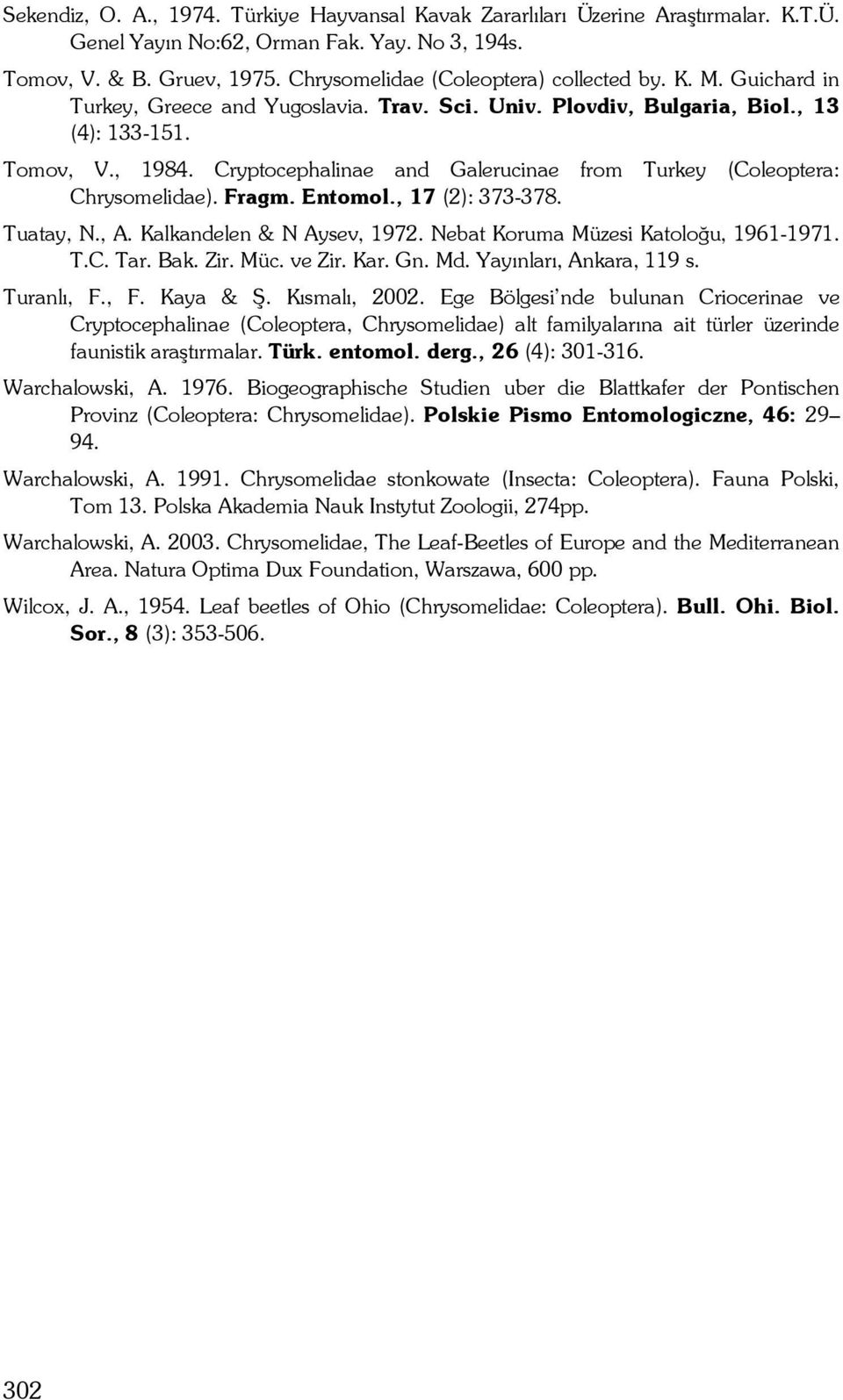 Cryptocephalinae and Galerucinae from Turkey (Coleoptera: Chrysomelidae). Fragm. Entomol., 17 (2): 373-378. Tuatay, N., A. Kalkandelen & N Aysev, 1972. Nebat Koruma Müzesi Katoloğu, 1961-1971. T.C. Tar.