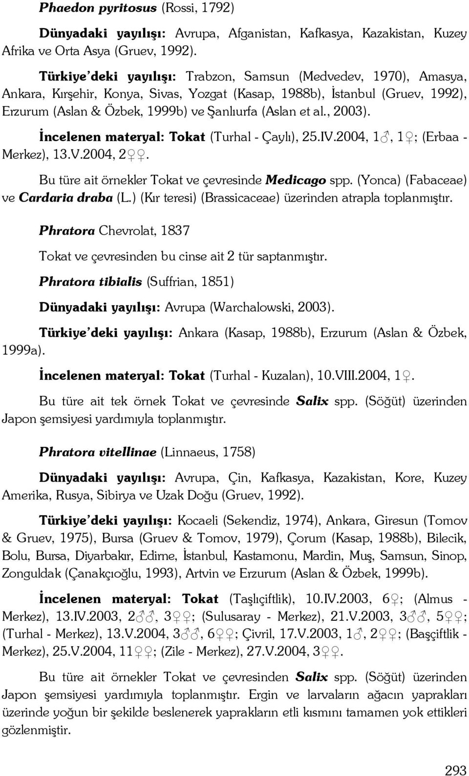 al., 2003). İncelenen materyal: Tokat (Turhal - Çaylı), 25.IV.2004, 1, 1 ; (Erbaa - Merkez), 13.V.2004, 2. Bu türe ait örnekler Tokat ve çevresinde Medicago spp.