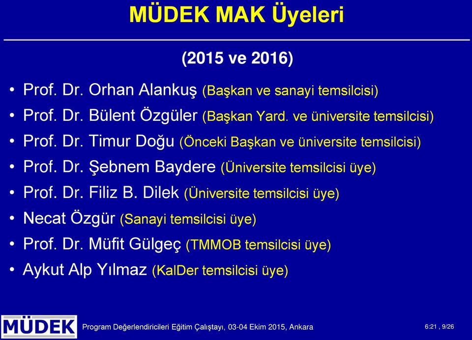 Dr. Filiz B. Dilek (Üniversite temsilcisi üye) Necat Özgür (Sanayi temsilcisi üye) Prf. Dr.